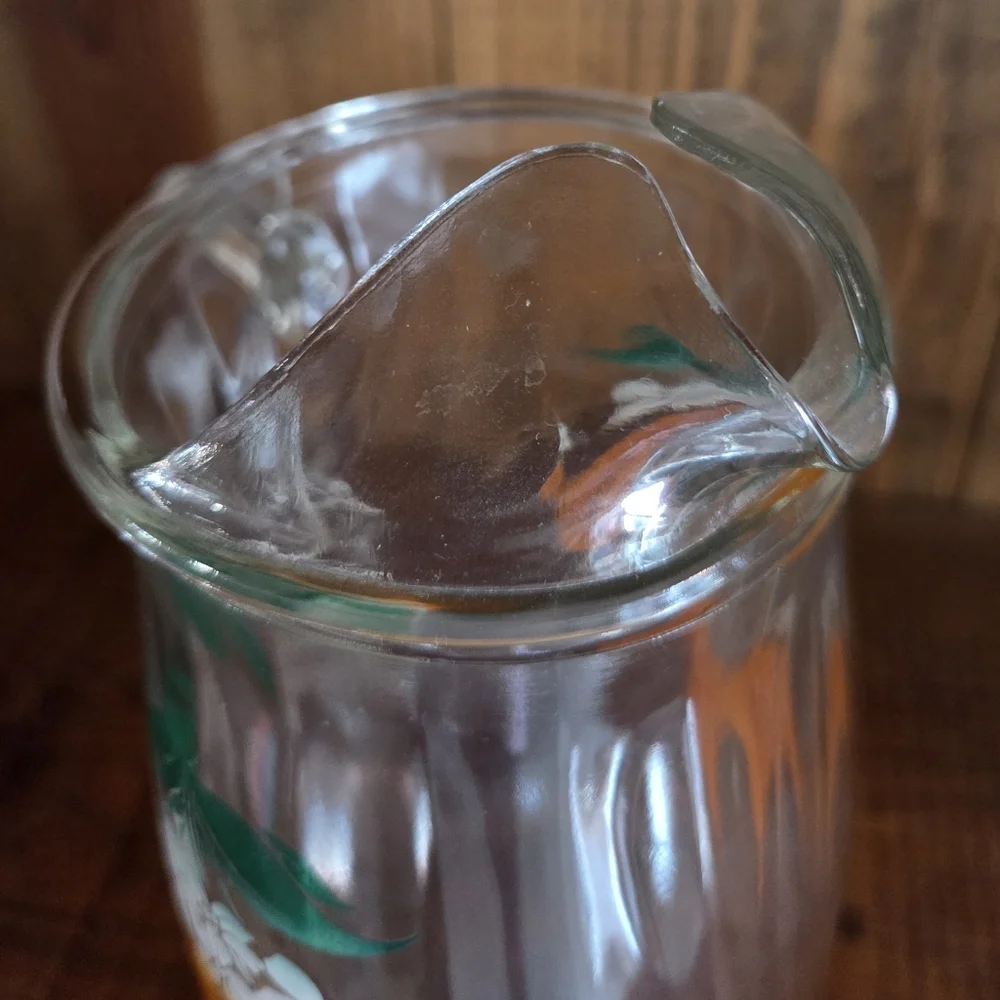 Vintage Mid-Century Glass Orange Juice Small Pitcher w/ Ice Lip 1960s